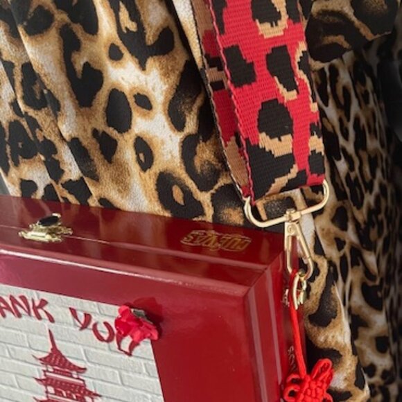 Chinese Take-Out - Red Cigar Box Purse w/Boho Adjustable Animal Print CrossBody - Picture 4 of 9
